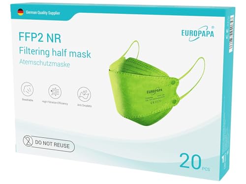 EUROPAPA 40x FFP2 Fisch-Form Gruen Masken Atemschutzmaske Staubschutzmasken hygienisch einzelverpackt Stelle zertifiziert EN149 Mundschutzmaske EU2016 425