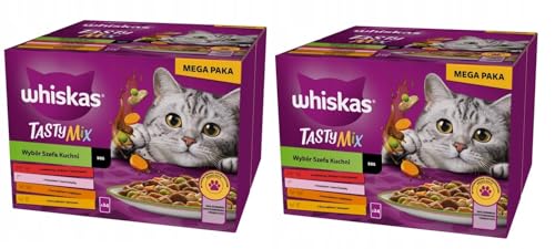 Whiskas 1 Katzenfutter Tasty Mix Chef s Choice in Sauce 24x85g 2 Packungen Hochwertiges Nassfutter für ausgewachsene Katzen in 48 Portionsbeuteln
