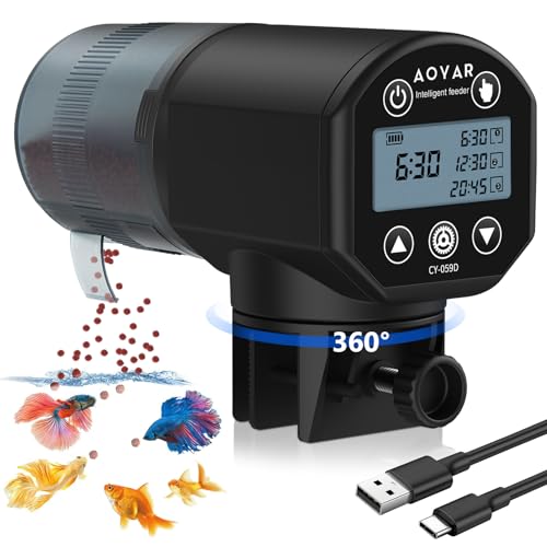 Futterautomat Automat Futterspender USB Wiederaufladbar Fischfutterautomat Automatischer für Fischtank   200ml Schlau Futterfütterung Timer Spender für Flocke Pellet Urlaub Arbeit