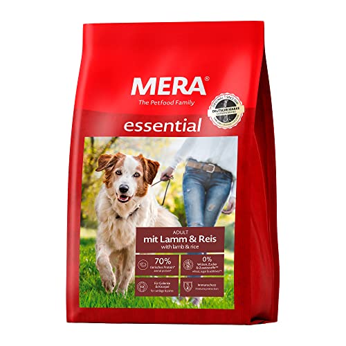 MERA Essential Lamm und Reis Hundetrockenfutter ohne Weizen 70 Prozent tierisches Protein Hundefutter zur Unterstützung von Fell Gelenken und Immunsystem 3x1kg