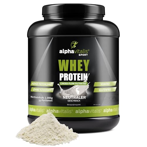 Whey Protein Pulver 1KG - Whey Neutral ohne Süßstoff - Eiweißpulver für Proteinshakes Kraftsport Fitness - WPC Whey Konzentrat cross flow mikrofiltiert CFM - Muskelaufbau Shake