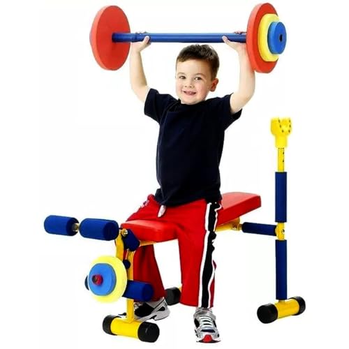 UIHECTA Fitness TrainingsgeräTe FüR Kinder Hantelbank Set FüR Das Fitnessstudio Zu Hause Verstellbares Langhantel Spielzeug Set FüR Jungen Und MäDchen Im Alter Von 3 12 Jahren