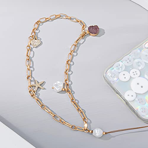 Universale Handykette Handgelenkschlaufe Kette Gold Kette Perlen Anhänger Mobile Umhängeband Telefongurte Telefonkette Handyanhänger Schlüsselanhänger Taschenanhänger für Damen Mädchen Frauen Anhänger