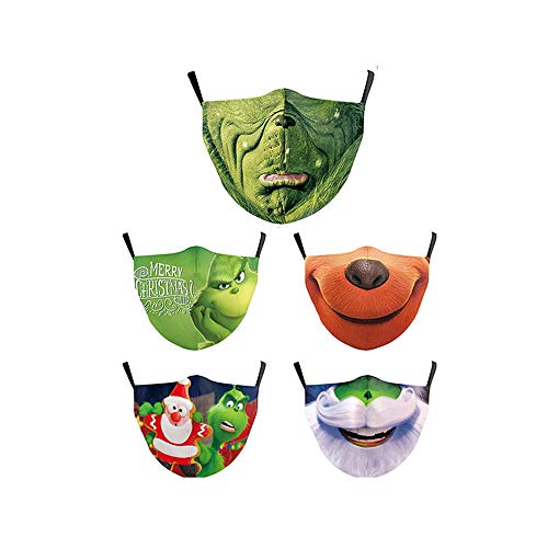 Youning Erwachsene Mundschutz Waschbar Mund-Nasen-Masken mit 3D Cartoon Aufdruck Wiederverwendbare Atmungsaktive Baumwolle Soft Half Face Halstuch Schals Bandana Mund und Nasenschutz 5PCS B