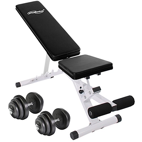 Physionics Multifunktional Hantelbank mit Hantelset - Hantelbank aus Stahl bis 200kg Verstellbar Hantelset 2 Kurzhanteln 40kg 25 mm - Schrägbank Trainingsbank Fitnessbank mit Gewichten