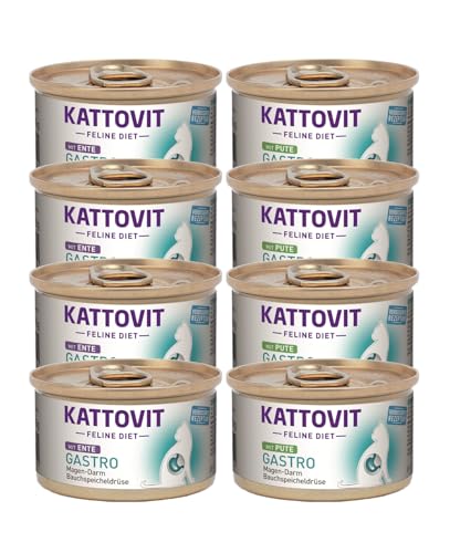 Kattovit Feline Diet Gastro Pute Ente 8X 85g - einzeln oder im Bundle Magen-Darm Bauchspeicheldrüse i-Rezeptur für Katzen mit Gastro-intestinalen Problemen 8 Bundle