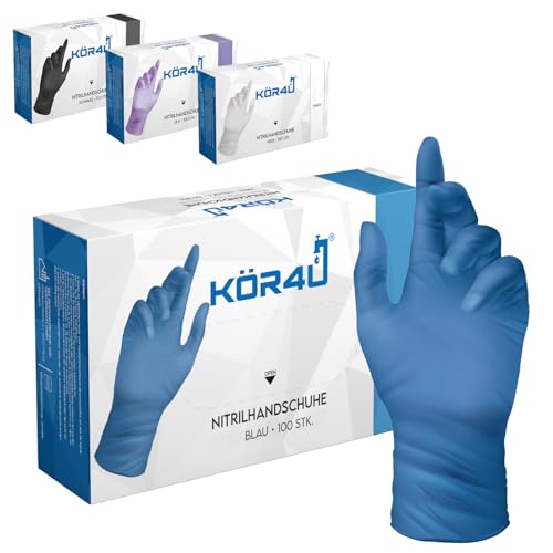 kör4u Nitrilhandschuhe blau L 100 Stück puderfrei latexfrei extra stark Einweghandschuhe Einmalhandschuhe Lebensmittelhandschuhe