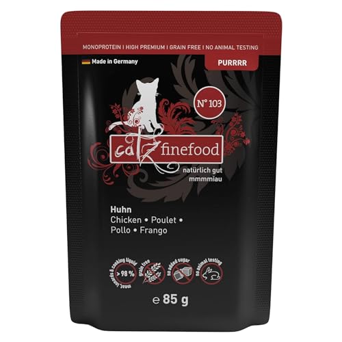 catz finefood Purrrr N 103 Huhn Katzenfutter nass - Gourmet Nassfutter für Ihre Katze ohne Zucker Getreide glutenfrei und monoprotein mit hohem Fleischanteil 24 x 85g Beutel