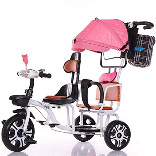 NUBAO Dreiräder Für Kinder ab 1 Zwei-Sitzer-Dreibänder hochkarätiger Stahl-Zweier-Push-Pedicab-Fahrrad-Zweisitzer mit einem einzelnen Baldachin doppeltem Barriere Licht DREI Rädern der Kinder weiß