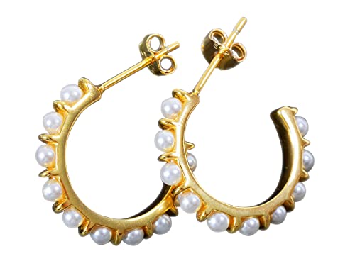 NicoWerk Damen Silber Ohrringe Creolen aus 925 Sterling Silber Golden Rund Edel Perle SOR416