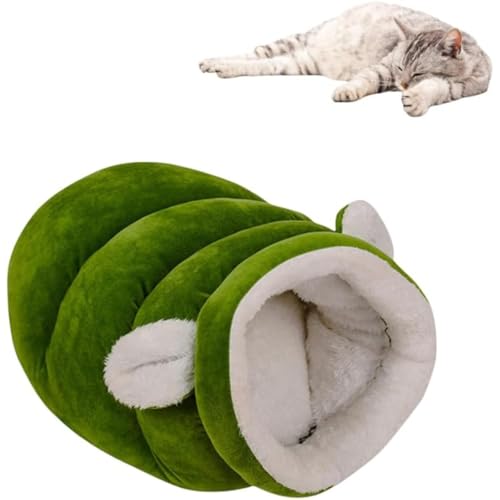 Katzenbett-Höhlenschlafsack Katzen-Winterschlafsack gemütlich weich bequem Bett für Innenkatzen weicher Plüsch Katzensack selbst Grün S - 40 x 30 cm