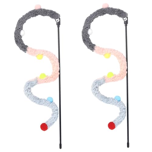 Katzenangel Katzenspielzeug Angel Katzen Angel 2pcs Plush Strip PVC Griff Katzenstab Spielzeug Mit Bell Niedlicher Katzenspielzeug Zauberstab Bunte Interaktive Katzenspielzeug FüR Innenkatze Grau