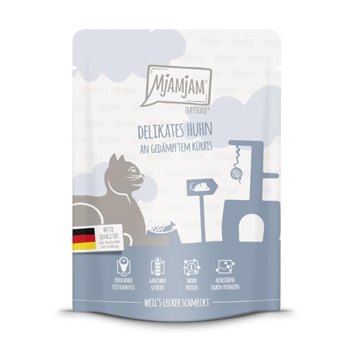 MjAMjAM - Premium Nassfutter für Katzen - Quetschie - delikates Huhn an gedämpftem Kürbis 1er Pack 1 x 300g getreidefrei mit extra viel Fleisch