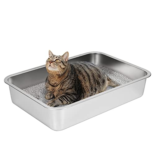 IKITCHEN Große Edelstahl 60 40 10cm Litter Box Katzen Kaninchen Metall klo Niemals Gerüche Fleckfrei Rostfrei Antihaft Glatte Oberfläche Anti Rutsch Gummiboden