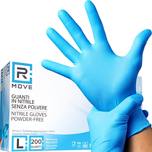 200 Stück Nitril Blau puderfrei latexfrei hypoallergen Handschuhe für Kosmetiker Tätowierer medizinische Bereiche Lebensmittelhandschuhe Einweghandschuhe Größe L