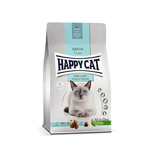 Happy Cat 70596- Sensitive Magen Darm - Katzen-Trockenfutter mit Ente für Sensible Katzen und Kater - 1 3 kg Inhalt