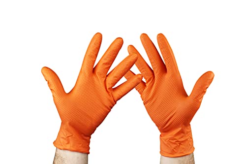 KMINA - Nitrilhandschuhe Diamanttextur L x1 Pack 50 Stücke Diamanttextu Nitril-Handschuhe Einweghandschuhe Nitril Nitrilhandschuhe Orange Grip Mechanische Handschuhe Orange LATEXFREI