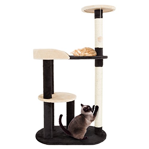 Petmaker 3 stöckiger Katzenturm 2 Sitzstangen Bohrloch 2 Sisalseil Kratzbäume und hängendes Spielzeug für Indoor Katzen schwarz