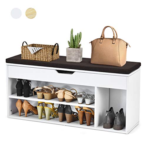 DREAMADE Schuhbank Sitzbank Holz Schuhschrank mit abnehmbare Sitzfläche 2 Schuhablage Stauraum Schuhregal Schuhtruhe Mehrzweck Standregal für Flur Wohnzimmer Schlafzimmer 103 5x48x30cm