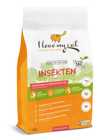 I Love My cat Hochwertiges getreidefreies Trockenfutter mit frischem Insektenprotein und hohem Omega-3-Gehalt für Katzen - Ideal für eine gesunde Ernährung - 1 2 kg