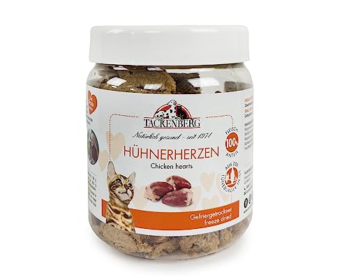 Tackenberg Gefriergetrocknete Hühnerherzen für Katzen - 60 g - natürlicher Kausnack in Premiumqualität - schonend getrocknet - reines Naturprodukt zur Belohnung als Snack oder Leckerli