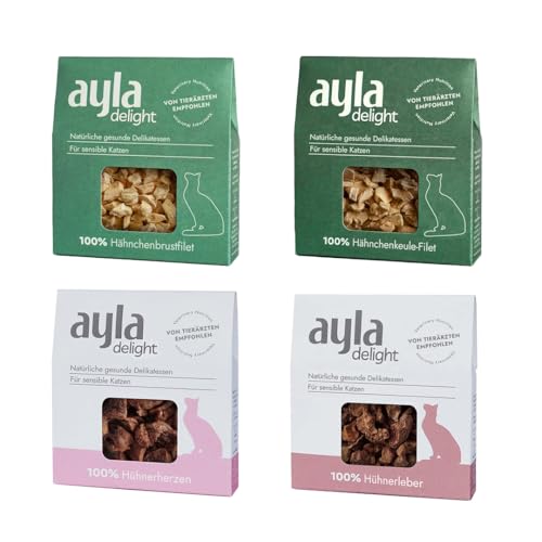 AYLA Gourmet-Mix Gefriergetrocknetes Katzenfutter 5X Bundle Hühnerbrust Schenkel Leber Herz Multivitamin-Boost Für gesunde Knochen Abwehrkräfte