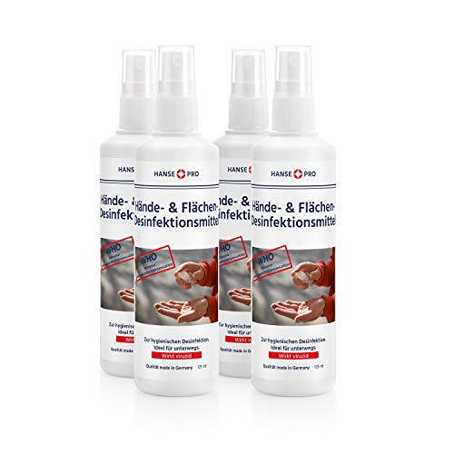HANSE PRO Desinfektions-Spray 4 x 125 ml I Händedesinfektion I Desinfektions-Spray I Hygiene I für Hand Haut und Flächen