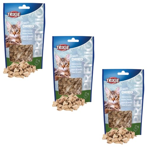 Trixie Premio Freeze Dried Hühnerherzen 3er Pack 3 x 25 g Monoprotein-Snack für Katzen 100% Hühnerherzen Gefriergetrocknet geschmacksintensiv und proteinreich