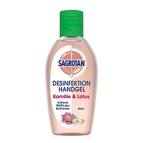 Sagrotan Hand-Desinfektionsgel Kamille Lotus Desinfektionsmittel für die Hände in handlicher Reisegröße 1 x 50 ml antibakterielles Gel