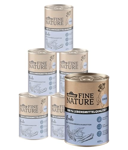 Dehner Fine Nature Hundefutter Nassfutter in Lebensmittelqualität für ältere Hunde Ente 6 x 400 g Dose 2.4 kg