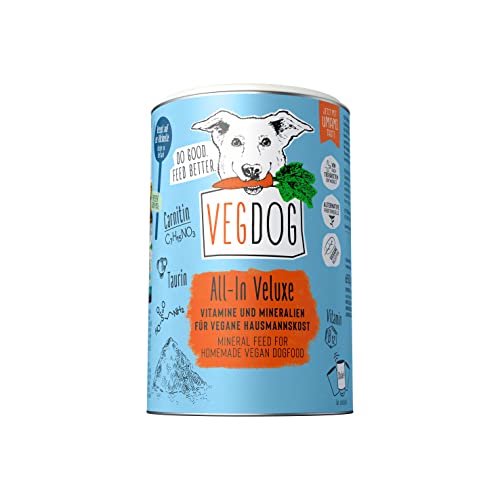 VEGDOG All IN VELUXE vegane Nahrungsergänzung für Adulte Hunde Vitaminen Mineralien Aminosäuren Mineralpulver zum Selberkochen für Allergiker 650 g