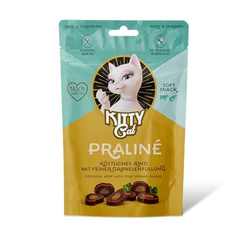 KITTY Cat Pralin Rind Garnele 10 x 50 g Großpackung softe Leckerlis für Katzen getreidefreier Snack mit hohem Fleischanteil und Taurin