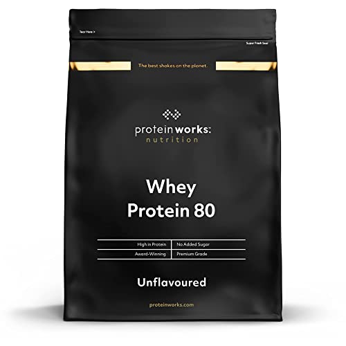 THE PROTEIN WORKS Whey 80 Protein Pulver Konzentrat Geschmacksneutral Premium Eiweißpulver Proteinreich Wenig Zucker 500 g