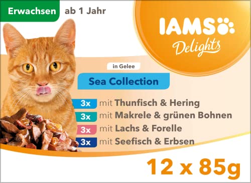  Delights Sea Collection Katzenfutter Nass   Multipack mit Fisch Sorten Lachs Thunfisch Makrele Seefisch in Gelee Nassfutter ab 1 Jahr 12x 85g