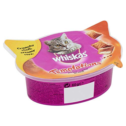 Whiskas Knuspertaschen für ausgewachsene Katzen - kalorienarme Knusper-Snacks für Katzen in der Geschmacksrichtung Rind 8 Schalen 8 x 60 g