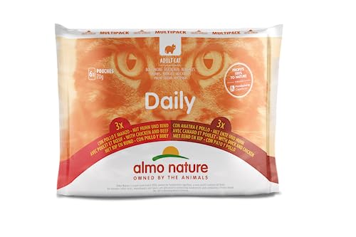 almo nature Daily Multipack komplettes Nassfutter für Erwachsene Katzen mit Thunfisch und Lachs mit Kabeljau und Garnelen 6 Beutel 70 g