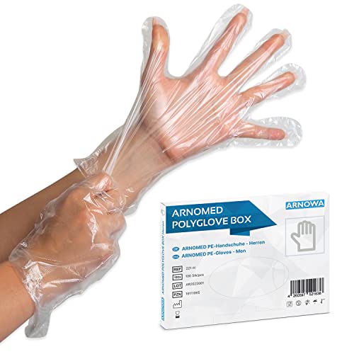100 ARNOMED PE-Einmalhandschuhe Einweg Herren Einweg Handschuhe in der Box Haushaltshandschuhe für Lebensmittel transparent Schutzhandschuhe zum Haare färben dünne Handschuhe Dieselhandschuhe