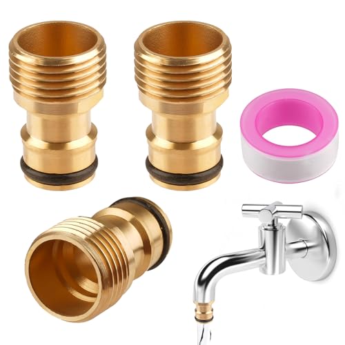 3 Stück Wasserhahn Adapter Gartenschlauch 1 2 Zoll Schlauchanschluss Wasserhahn mit PTFE Dichtband 6M Messing Schlauchanschluss Außengewinde Hahnverbinder für Garten Küche Waschmaschine