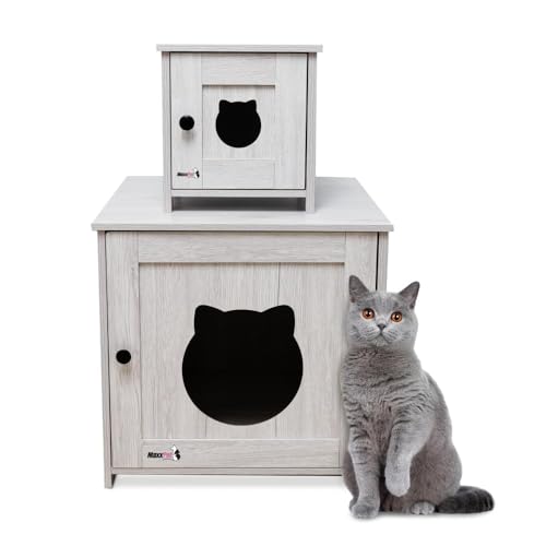 MaxxPet Katzenhaus - Katzenschrank Indoor und Outdoor - Katzenhöhle - Katzenschrank für Katzentoilette - Cat House - 30x30x30 cm - Katzenklo Schrank - Gris