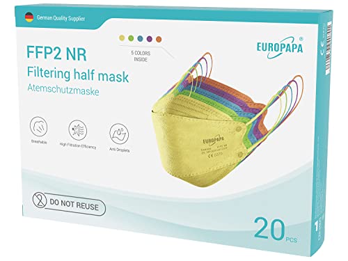 EUROPAPA 20x FFP2 Fisch-Form Bunt Masken Atemschutzmaske 5-Lagen Staubschutzmasken hygienisch einzelverpackt Stelle zertifiziert EN149 Mundschutzmaske EU2016 425