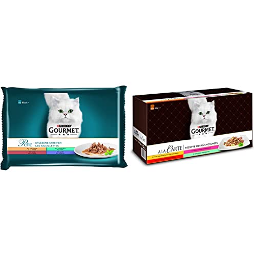 PURINA GOURMET Perle Erlesene Streifen Katzenfutter nass Sorten-Mix 12er Pack 12 x 4 Beutel 85g A la Carte Katzenfutter nass Sorten-Mix 60er Pack 60 x 85g