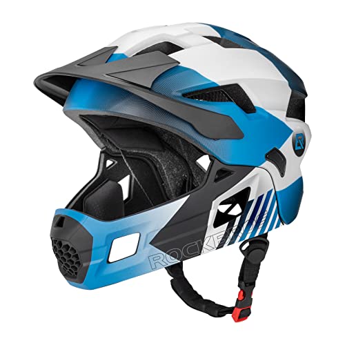 ROCKBROS Kinderhelm Integriert Jugend Fullface Helm Abnehmbarem Kinnschutz BMX MTB Downhill Helm S 48 54cm M 53 58cm