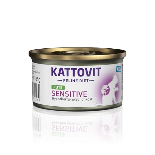 Kattovit - Sensitive Nassfutter für Katzen Diät-Katzenfutter als Alleinfuttermittel. Gluten- getreidefreies Katzen-Nassfutter in der Dose. Hypoallergen für ausgewachsene Katzen 12 x 85 g Pute