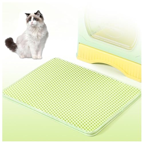 Katzenstreumatte Katzenmatte Waben Doppelschicht Design Katzentoilette Matte Vorleger Urin-und Wasserdichtes Material Easy Clean Streukontrolle Katzen Klomatte Green-M