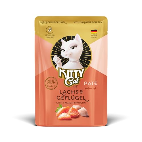 KITTY Cat Pat Lachs Geflügel 6 x 85 g Nassfutter für Katzen getreidefreies Katzenfutter mit Taurin Lachsöl und Grünlippmuschel Alleinfuttermittel mit hohem Fleischanteil Made in Germany