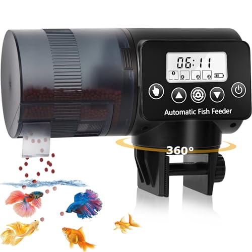 Aoyar Futterautomat Aquarium Fischfutter Automat Programmierbar LCD -Anzeige Fischfutterspender mit Timer 200ML Kleine Flocken und Pellets Fischfutterautomat Fuer Aquarium Fischtank