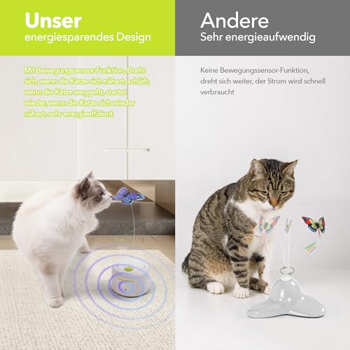 Pet Prime Automatisches Elektronisches Katze Schmetterling Spielzeug Selbstbeschäftigung 360  Drehschmetterling Sensor Modus