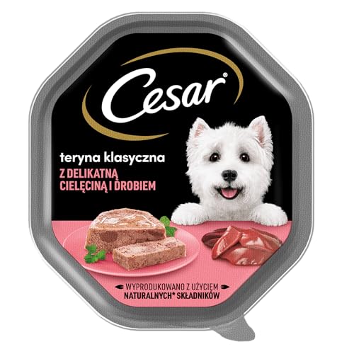 Cesar Klassik-Terrine Nassfutter für ausgewachsene Hunde mit zartem Kalb und Geflügel Schale 6 x 150g