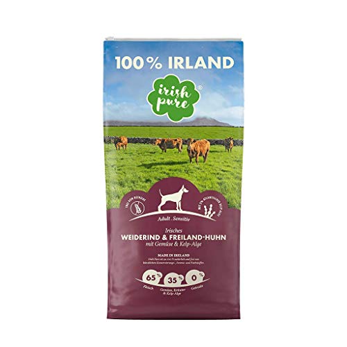 Irish Pure Adult 12kg Weiderind Freiland Huhn Kelp Alge Hoher Fleischanteil Getreidefrei Sensitiv Hundetrockenfutter alle Rassen