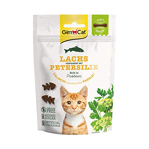 GimCat Soft Snacks Lachs Petersilie   Weiches und proteinreiches Katzenleckerli ohne Zuckerzusatz   1 Beutel 1x 60 g